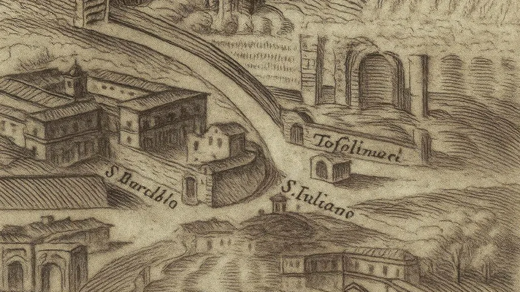 Antigo mapa indicando a Igreja de São Julião em Roma