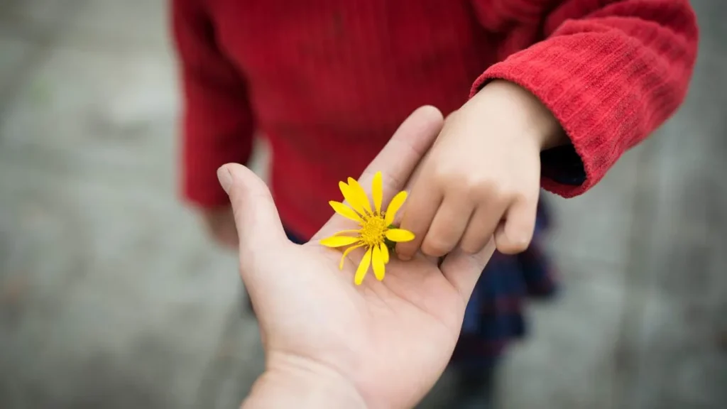 Imagem crianca entregando uma flor do artigo Do Evangelho à rotina: a humildade segundo São Mateus