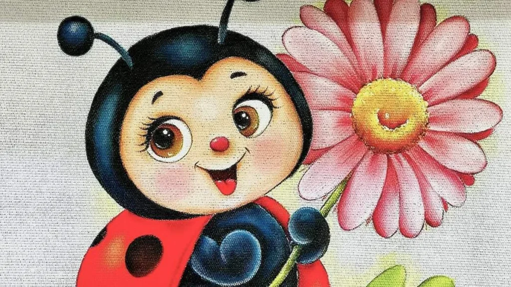 Imagem joaninha na sua flor faca voce mesmo do artigo Pintura em Tecido "Joaninha com sua flor" - Faça Você Mesmo
