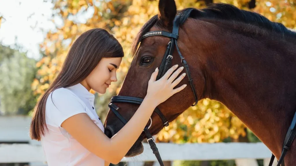 Imagem Mulher fazendo carinho no cavalo do artigo O poder dos animais para o bem-estar e a saúde emocional