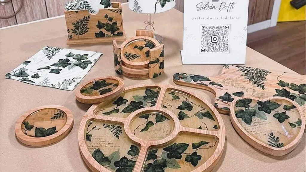 Imagem bambu resinado de folhagens faca voce mesmo do artigo Porta-copo de Bambu Resinado - Faça Você Mesmo