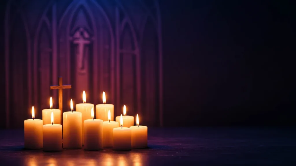 Imagem Velas acesas e cruz do artigo Quando a saudade vira oração: o amor que permanece