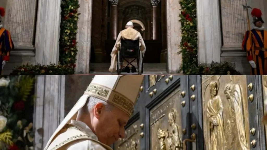 Imagem papas francisco e leao xiv na porta santa no jubileu da esperanca do artigo Dois papas no Jubileu: a herança do Ano Santo da Esperança
