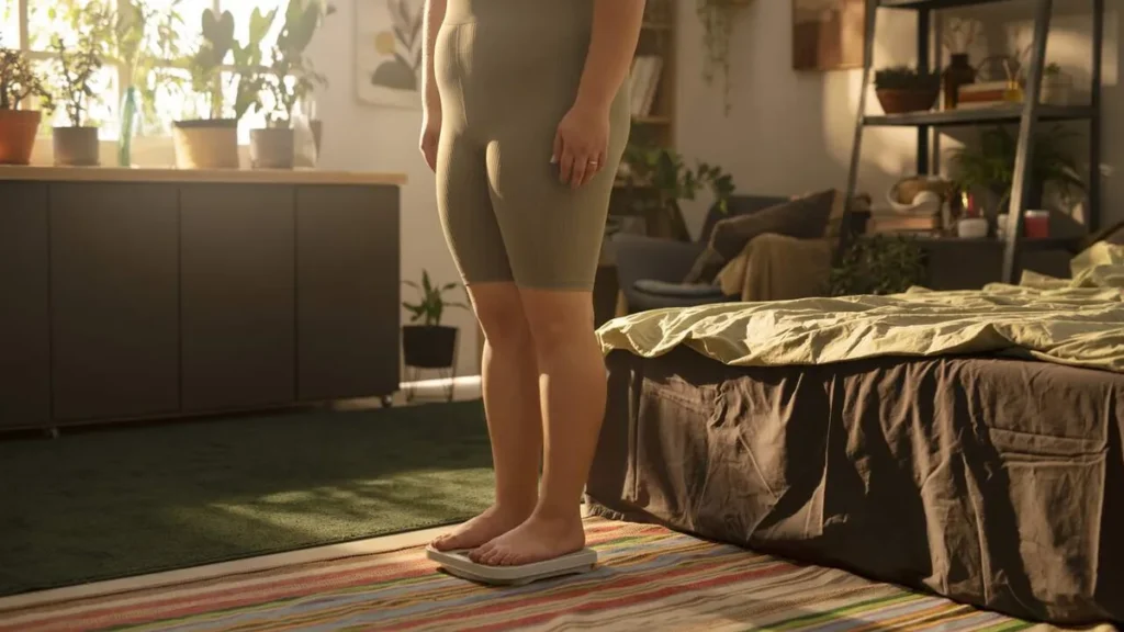 Imagem Mulher com lipedema em cima da balanca conferindo seu peso do artigo Lipedema ganha critérios mais claros de diagnóstico