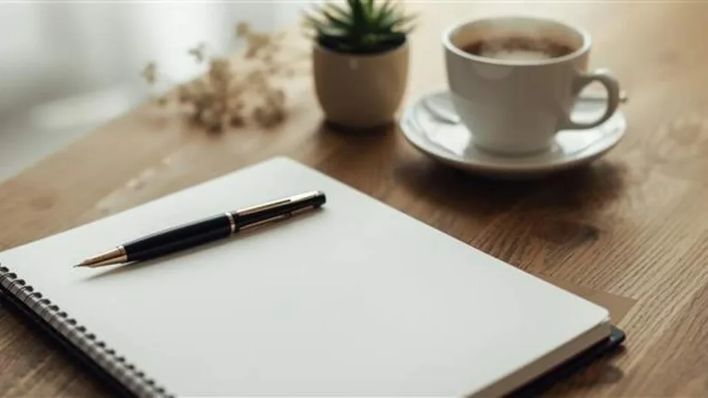 Imagem caderno caneta na mesa do artigo Quais são os seus propósitos para a Quaresma?