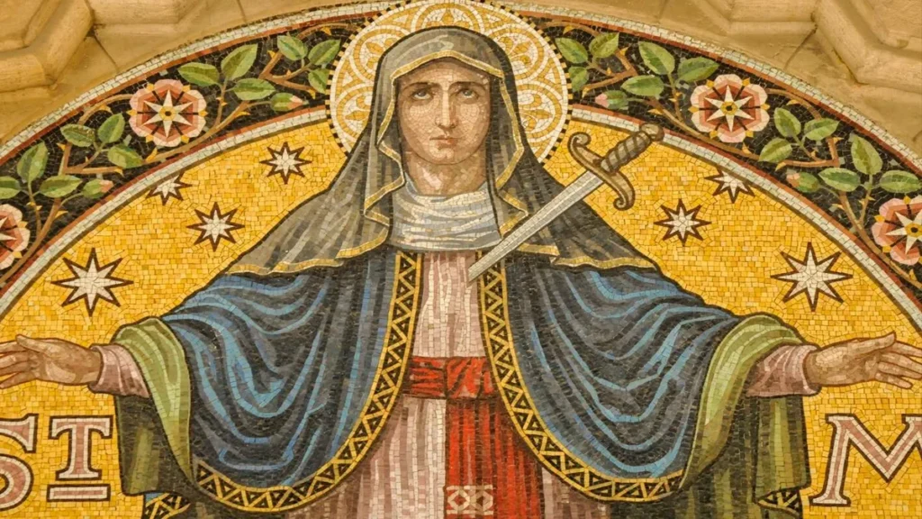 Imagem nossa senhora das dores em mosaico do artigo Você sabia que esta semana é chamada de “Semana das Dores”?