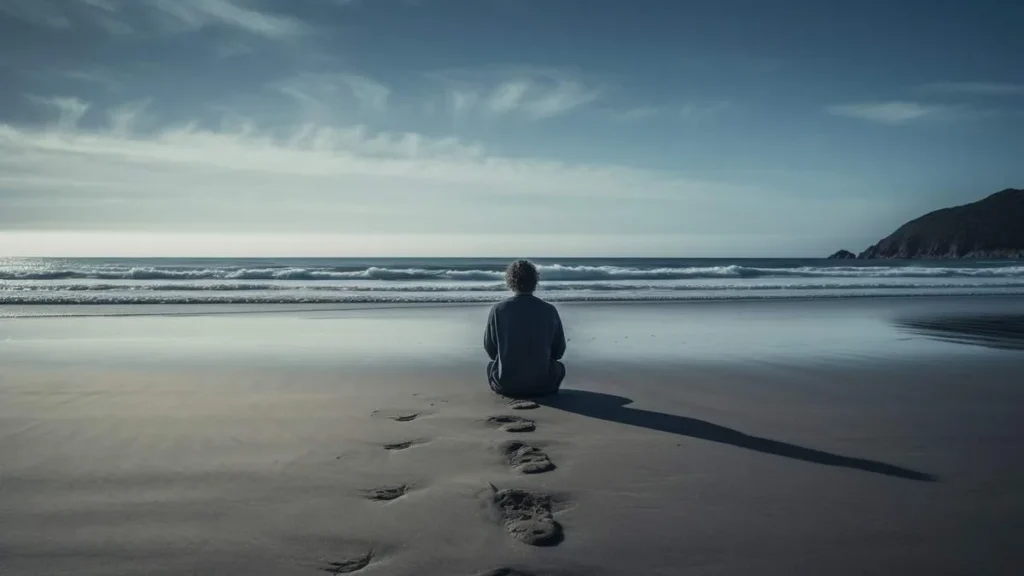 Imagem Pessoa sozinha na praia do artigo Solitude: o silêncio que cuida, equilibra e reconecta