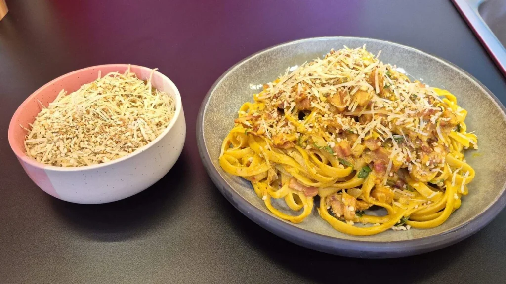 Imagem fettuccine sabor de vida do artigo Fettuccine de Cúrcuma com Bacon - Sabor de Vida